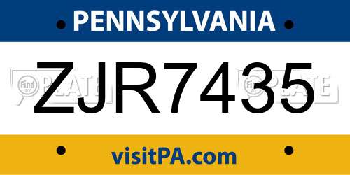 ZJR7435 Pennsylvania License Plate