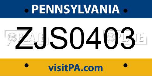 ZJS0403 Pennsylvania License Plate