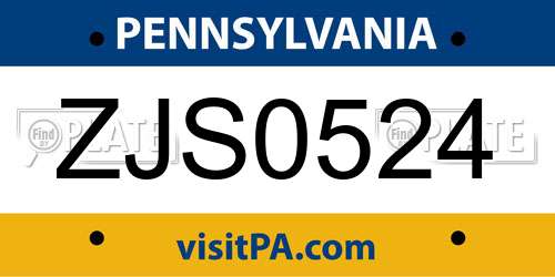 ZJS0524 Pennsylvania License Plate