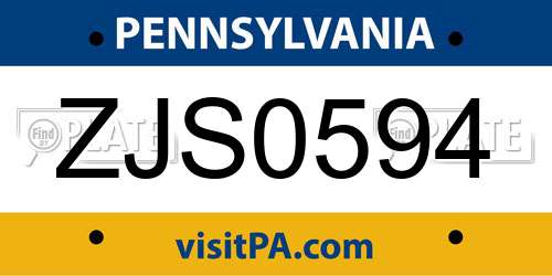ZJS0594 Pennsylvania License Plate