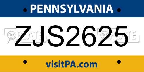 ZJS2625 Pennsylvania License Plate