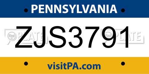 ZJS3791 Pennsylvania License Plate