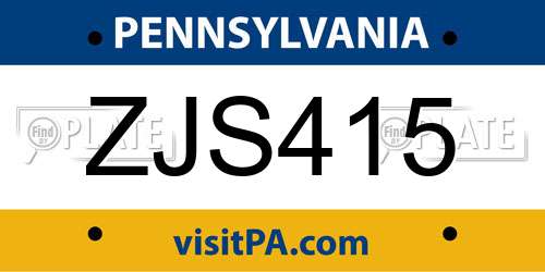 ZJS415 Pennsylvania License Plate