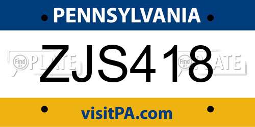 ZJS418 Pennsylvania License Plate