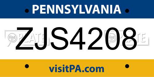 ZJS4208 Pennsylvania License Plate