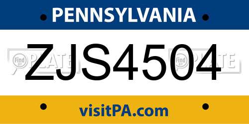 ZJS4504 Pennsylvania License Plate