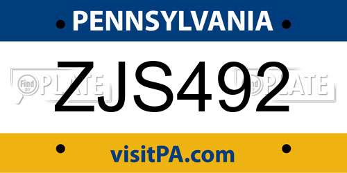 ZJS492 Pennsylvania License Plate