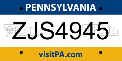 ZJS4945 Pennsylvania License Plate