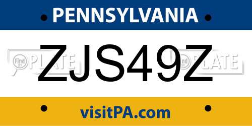 ZJS49Z Pennsylvania License Plate