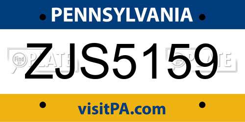 ZJS5159 Pennsylvania License Plate