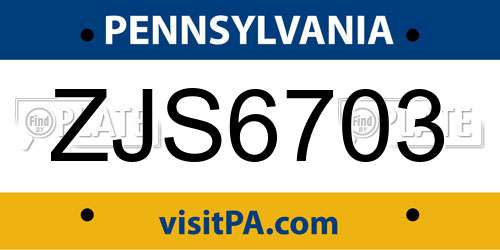 ZJS6703 Pennsylvania License Plate