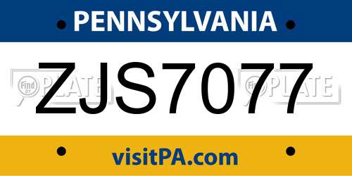ZJS7077 Pennsylvania License Plate