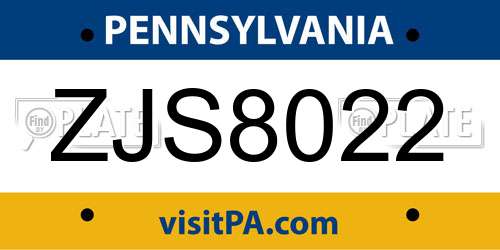 ZJS8022 Pennsylvania License Plate