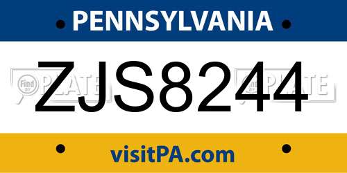ZJS8244 Pennsylvania License Plate