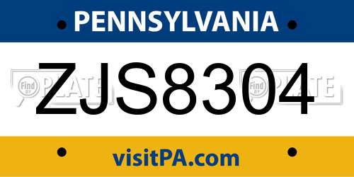 ZJS8304 Pennsylvania License Plate