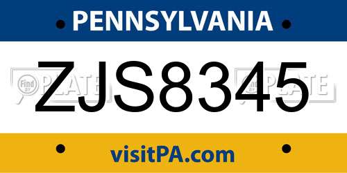 ZJS8345 Pennsylvania License Plate