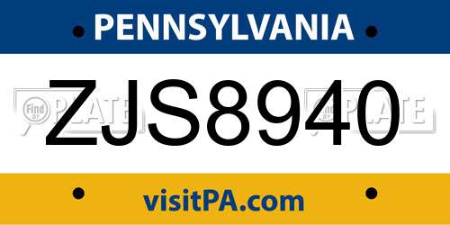 ZJS8940 Pennsylvania License Plate