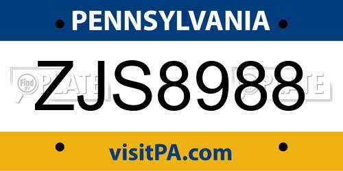 ZJS8988 Pennsylvania License Plate