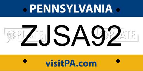 ZJSA92 Pennsylvania License Plate