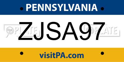 ZJSA97 Pennsylvania License Plate