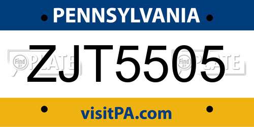ZJT5505 Pennsylvania License Plate