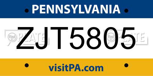 ZJT5805 Pennsylvania License Plate