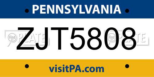 ZJT5808 Pennsylvania License Plate