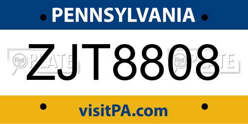 ZJT8808 Pennsylvania License Plate