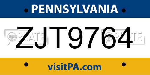 ZJT9764 Pennsylvania License Plate