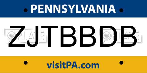 ZJTBBDB Pennsylvania License Plate