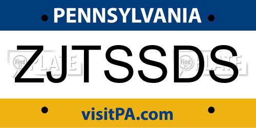 ZJTSSDS Pennsylvania License Plate