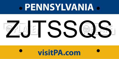 ZJTSSQS Pennsylvania License Plate