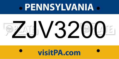 ZJV3200 Pennsylvania License Plate