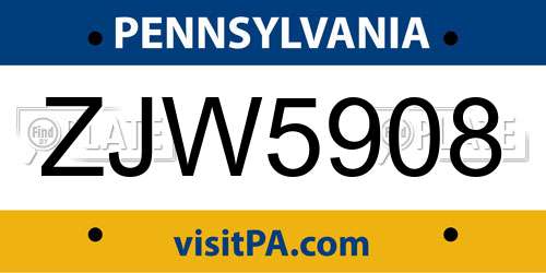 ZJW5908 Pennsylvania License Plate