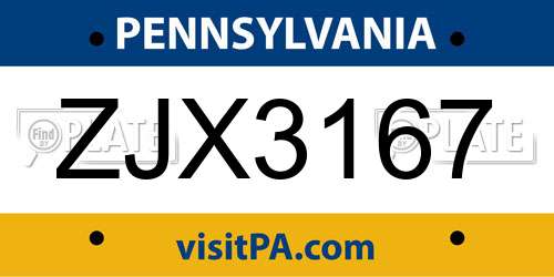 ZJX3167 Pennsylvania License Plate