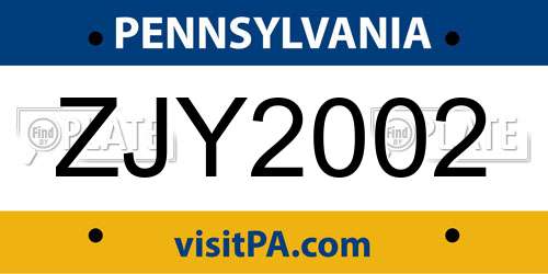 ZJY2002 Pennsylvania License Plate