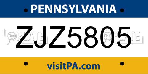 ZJZ5805 Pennsylvania License Plate