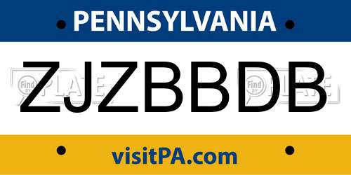 ZJZBBDB Pennsylvania License Plate
