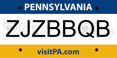 ZJZBBQB Pennsylvania License Plate