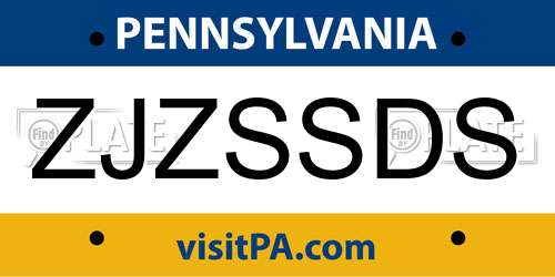 ZJZSSDS Pennsylvania License Plate