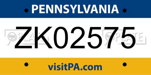 ZK02575 Pennsylvania License Plate