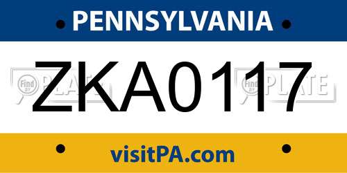 ZKA0117 Pennsylvania License Plate