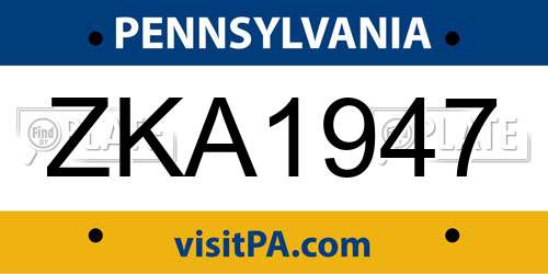 ZKA1947 Pennsylvania License Plate