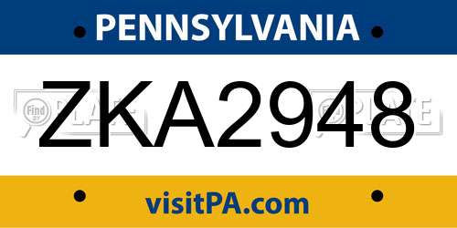 ZKA2948 Pennsylvania License Plate