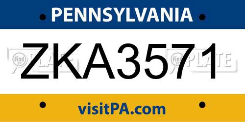 ZKA3571 Pennsylvania License Plate