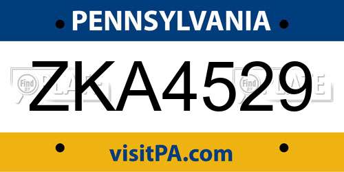 ZKA4529 Pennsylvania License Plate