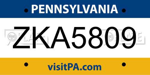 ZKA5809 Pennsylvania License Plate