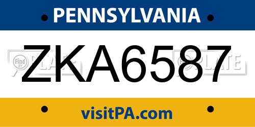 ZKA6587 Pennsylvania License Plate