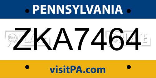 ZKA7464 Pennsylvania License Plate