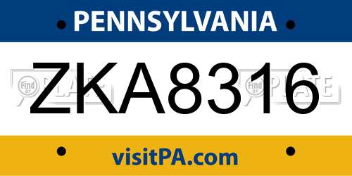 ZKA8316 Pennsylvania License Plate